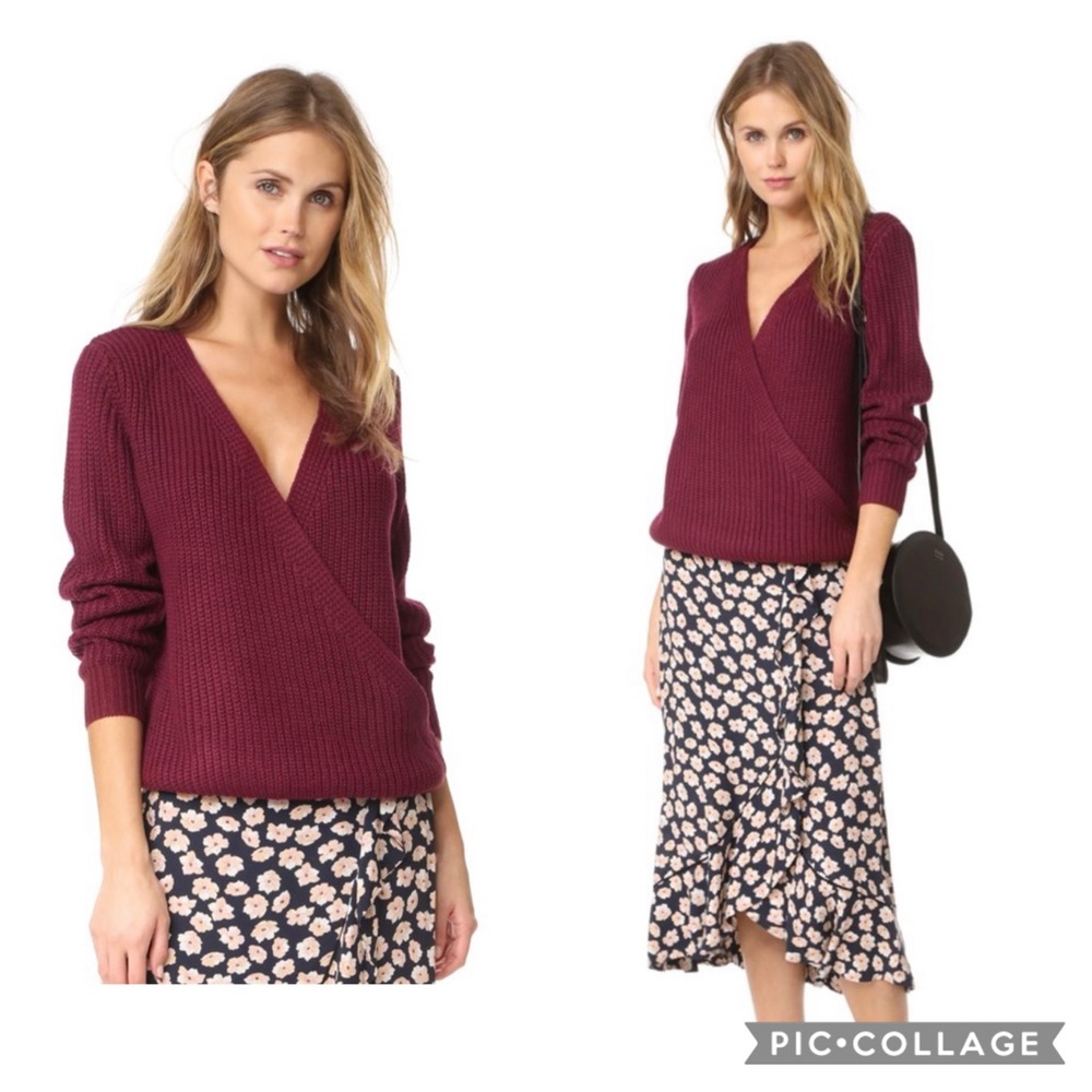 Minkpink Carmen Wrap Front Sweater in Wine size L
